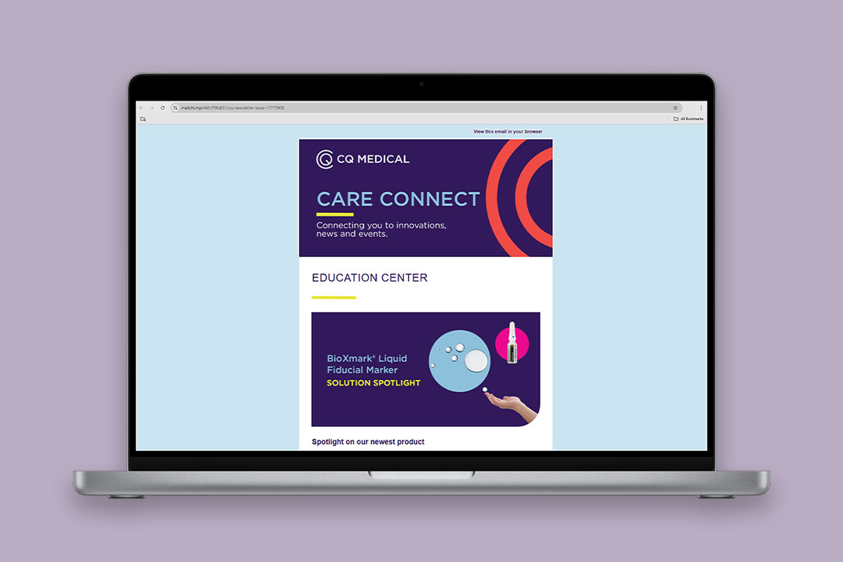 computer monitor displaying the CQ Medical Care Connect newsletter